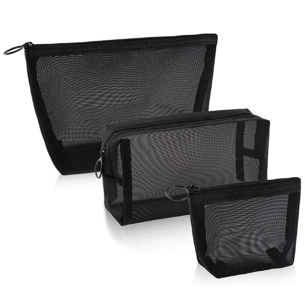 3 Pack Women Men Necessary Cosmetic Bag Transparent Mesh Travel Organizer