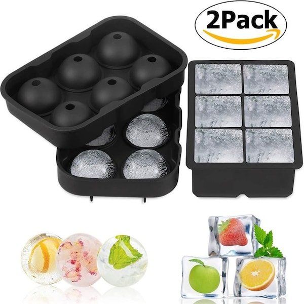 2 Pack Silicone Ice Cube Molds Square Ice Tray Ice Ball Maker with Lid