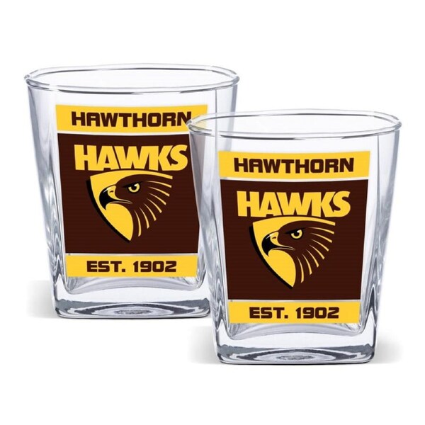 Hawthorn Hawks AFL Set of 2 Spirit Glasses 250ml Glass Logo Design