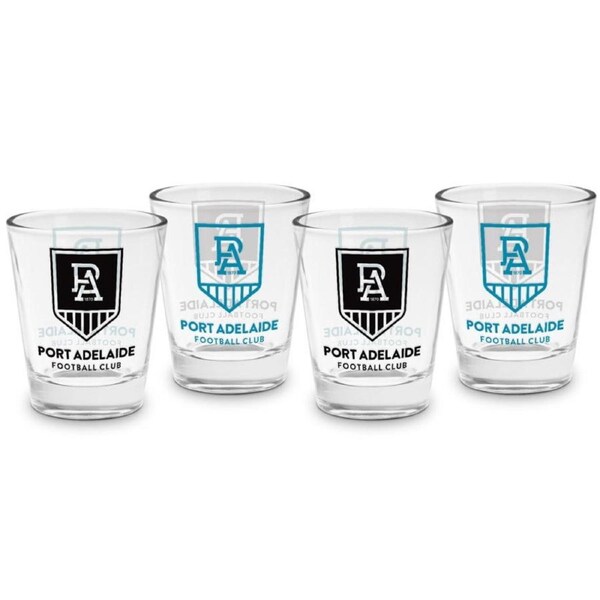 Port Adelaide Port Power AFL Team Logo 50ml Shot Glasses Bar Set of 4