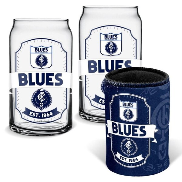 Carlton Blues AFL Set of 2 Can Shaped Glasses and Can Cooler Gift Set