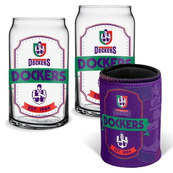 Fremantle Dockers AFL Set of 2 Can Shaped Glasses and Can Cooler Gift Set