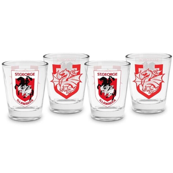 St George Illawarra Dragons NRL Team Logo 50ml Shot Glasses Bar Set of 4