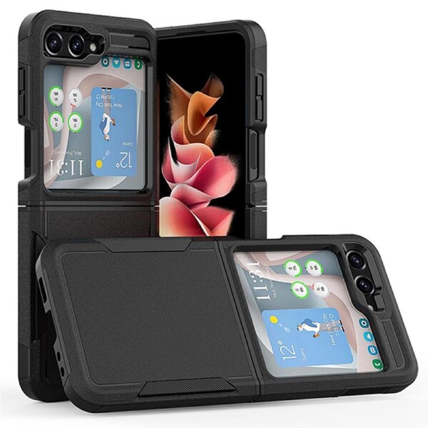 ZUSLAB Galaxy Z Flip 5 Case Rugged Defender Protective Heavy Duty Shockproof Dustproof Cover for Samsung (2023) - Black