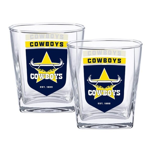 North QLD Queensland Cowboys NRL Set of 2 Spirit Glasses 250ml Glass Logo Design