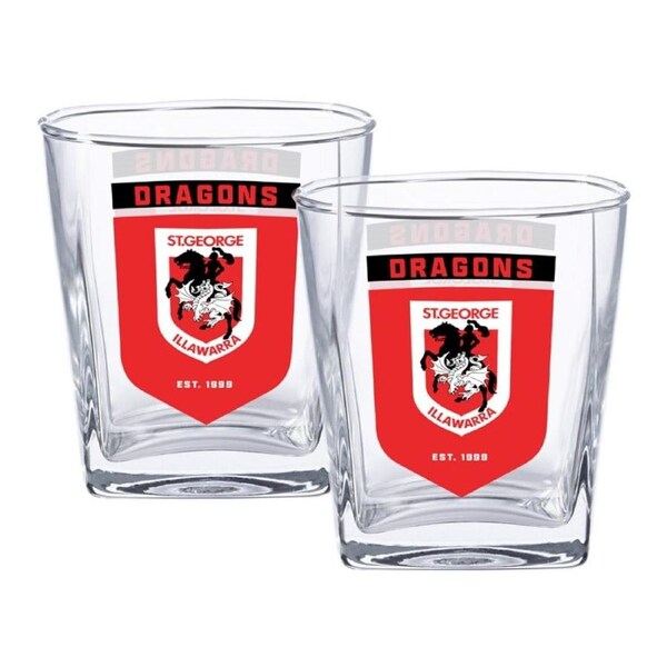 St George Illawarra Dragons NRL Set of 2 Spirit Glasses 250ml Glass Logo Design