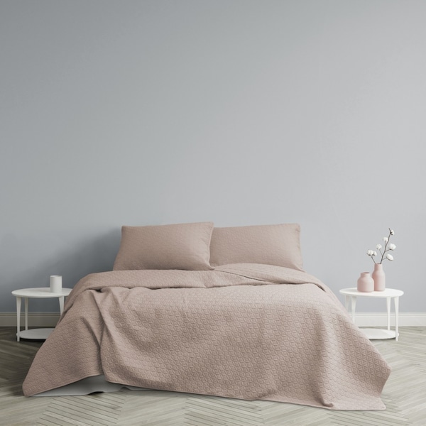 Ardor Boudoir Queen/King Bed Coverlet Set Chloe Luxe Soft Quilted Powder Pink