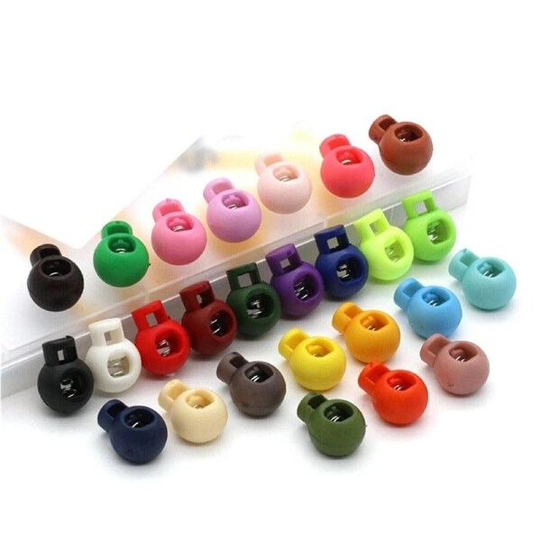 50x Double Hole Toggle Cord Stopper Lock End Drawstring Spring Loaded Holes