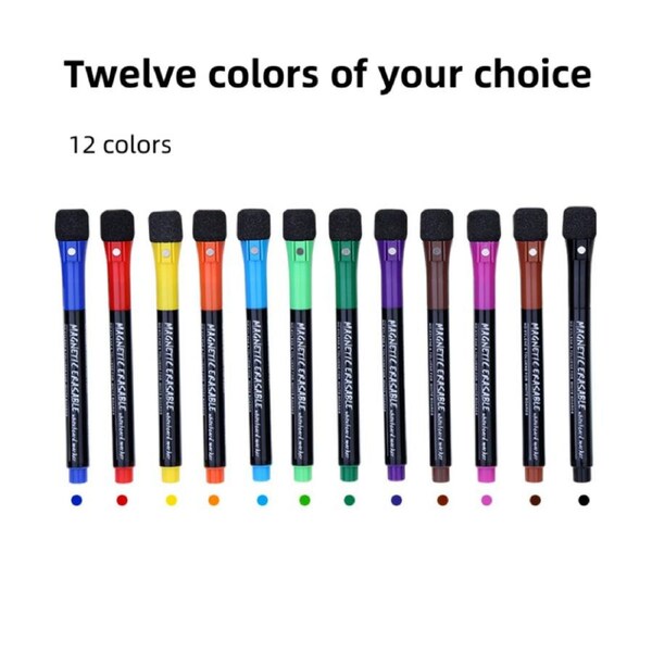 Magnetic Dry Erase Markers Pen Whiteboard Fine Tip for Fridge Boards 12 Colors