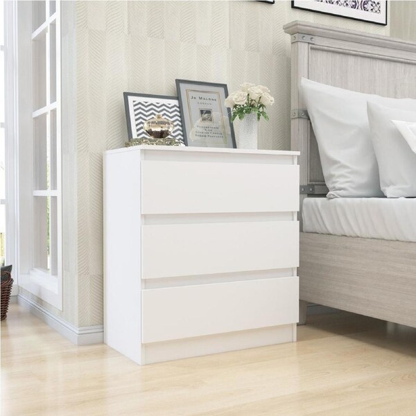 Advwin Bedside Table 3 Drawers Side Table Nightstand 77cm Storage Cabinet for Bedroom Livingroom White