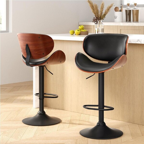2x Artiss Bar Stools Gas Lift Leather Padded Black