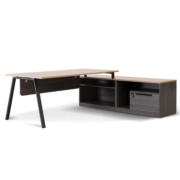 Cuevas 1.8m Right Return Office Desk - Black with Natural Top