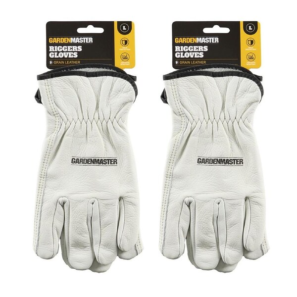 2x Pairs Gardenmaster Leather Abrasion Resistant Riggers Gardening Gloves Large