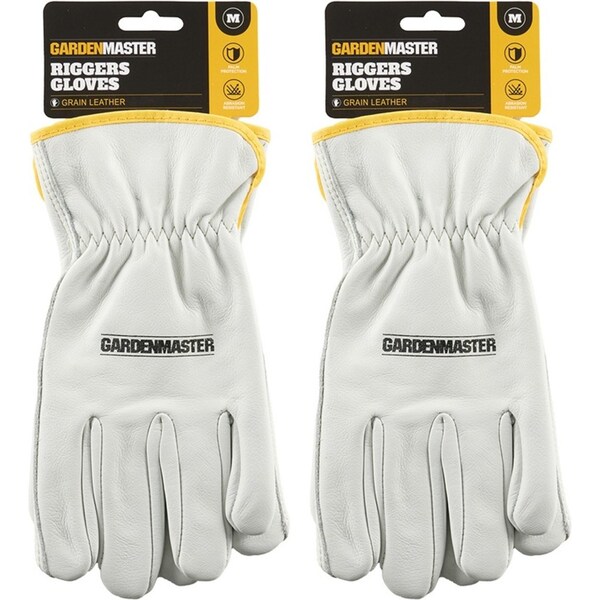 2x Pairs Gardenmaster Leather Abrasion Resistant Riggers Gardening Gloves Medium