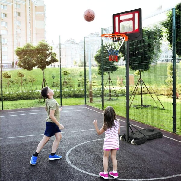Costway Adjustable Portable Basketball Hoop System w/Stand & Wheels 1.3-2.5m Height Suitable for Teens Indoor & Outdoor Use