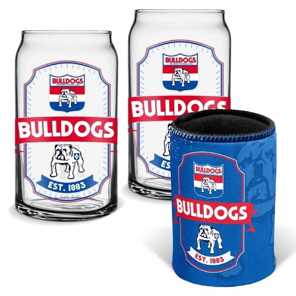 Western Bulldogs AFL Set of 2 Can Shaped Glasses and Can Cooler Gift Set