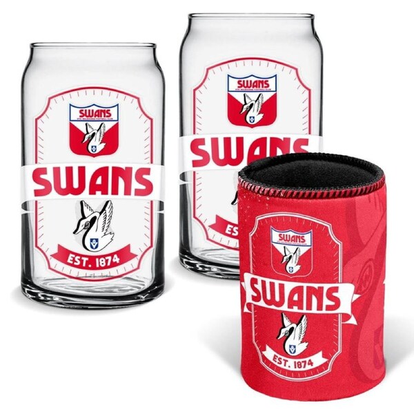 Sydney Swans AFL Set of 2 Can Shaped Glasses and Can Cooler Gift Set