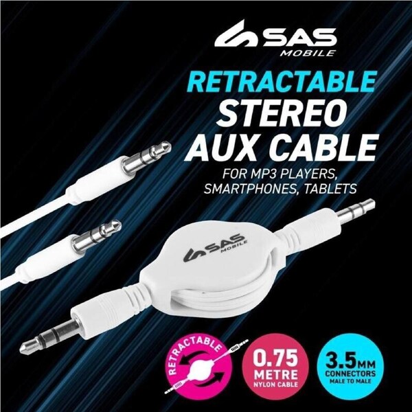 Retractable AUX Cable Stereo Audio 3.5mm Input Male Extension Auxiliary Car Cord