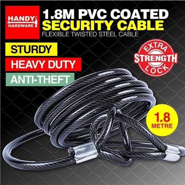 1 PK Security Cable Steel Handy Hardware PVC Coated Heavy Duty Secure 1.8m x 6mm