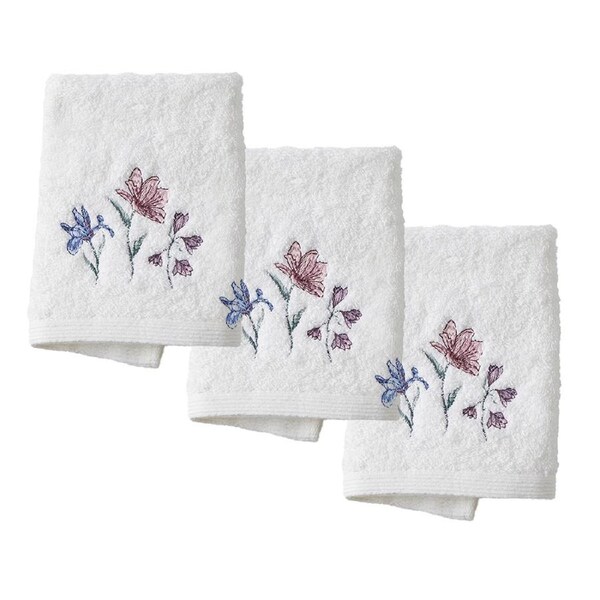 3PK Pilbeam Living In the Meadow Embroidered Floral Face Washer Cotton 32x32cm