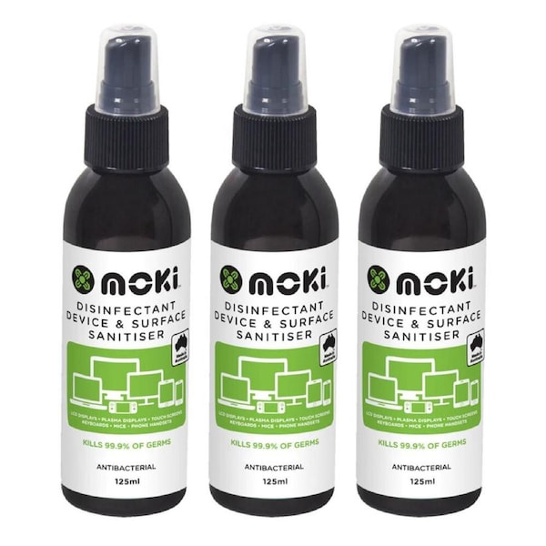 3x Moki Disinfectant Device Mobile Phone Surface Sanitiser Screen Cleaner 125ml