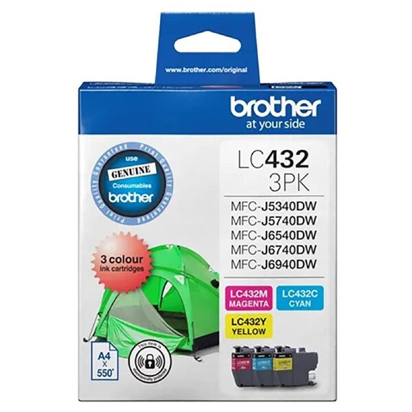 Brother LC-432 Cyan Magenta Yellow 3 Ink Cartridge LC432PK3 Value Pack