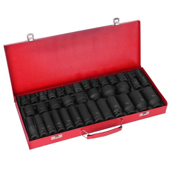 35pcs Metric 1/2 Inch Drive Deep Impact Sockets Tools Kit 8-32MM Garage Workshop Set