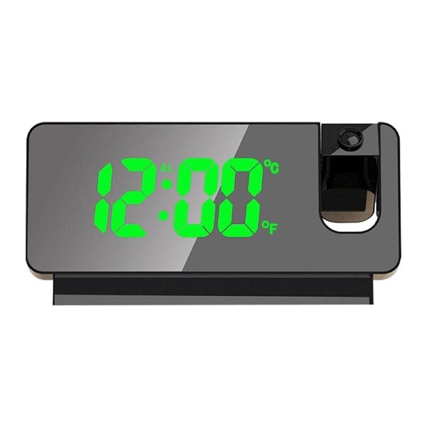 Black With Green Light Smart Digital LED Projection Alarm Clock Time Temperature Projector