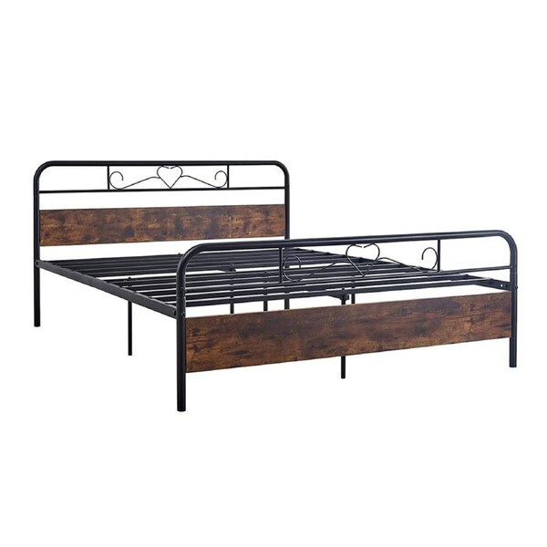 Foret Bed Frame Metal King Size Modern Wooden Headboard Bedroom Base Platform