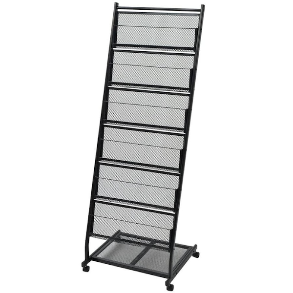 Magazine Rack With Wheels A4 Brochures Book Organiser Display Shelf Steel Holder