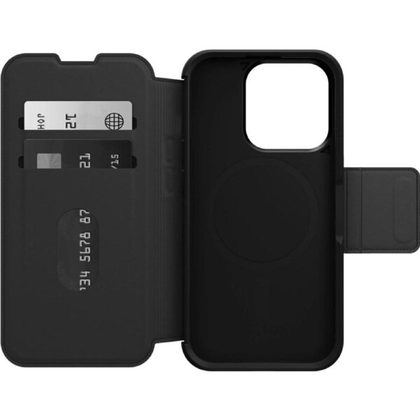 OtterBox Strada MagSafe Apple iPhone 15 Pro (6.1") Case Shadow (Black) - (77-93560), DROP+ 3X Military Standard, Leather Folio C