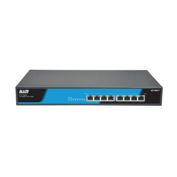 Alloy AS1008-P 8 Port Unmanaged Gigabit 802.3at PoE Switch, 150 Watts