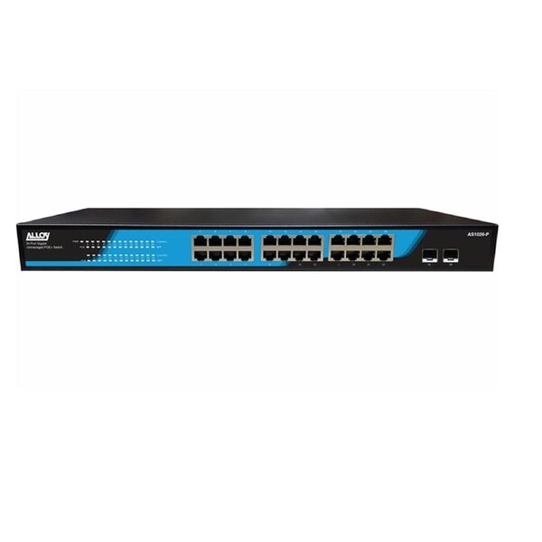 Alloy AS1026-P 24 Port Unmanaged Gigabit 802.3at PoE Switch + 2x 1000Mb SFP Ports, 250 Watts