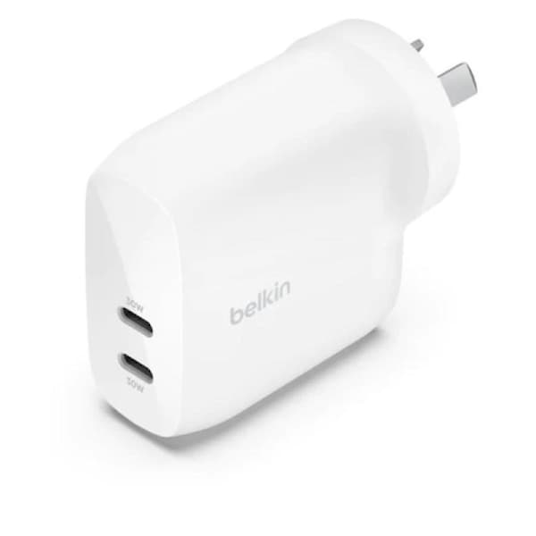 Belkin BoostCharge Pro 60W Dual USB-C PD 3.1 PPS Wall Charger - White (WCB010auWH), 2XUSB-C Ports ,Compact & Travel Ready, 2 Years Warranty