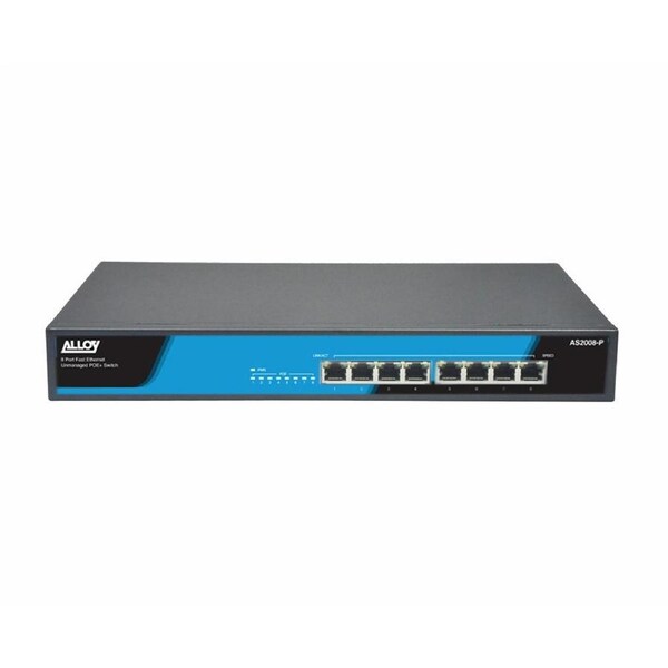 Alloy AS2008-P 8 Port Unmanaged Fast Ethernet 802.3at PoE Switch - 150 Watts