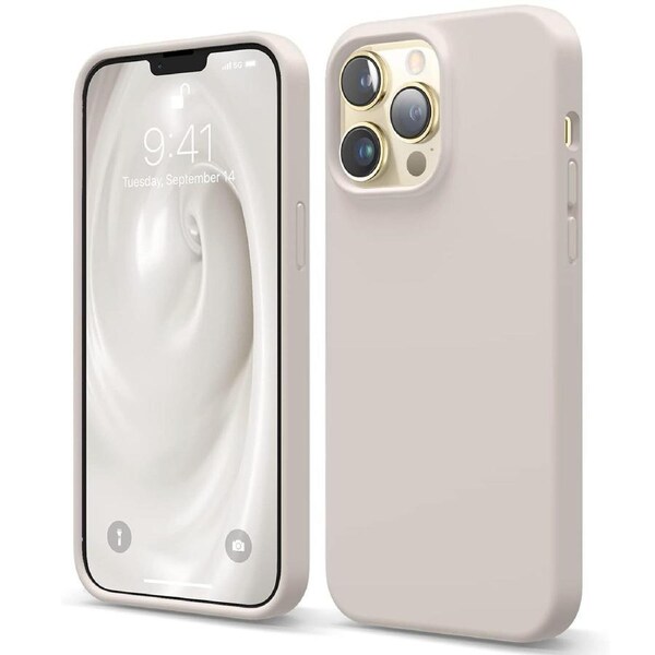 Premium Silicone Phone Case For iPhone 12 Pro Max Shockproof Microfiber Lining - Beige Cream White