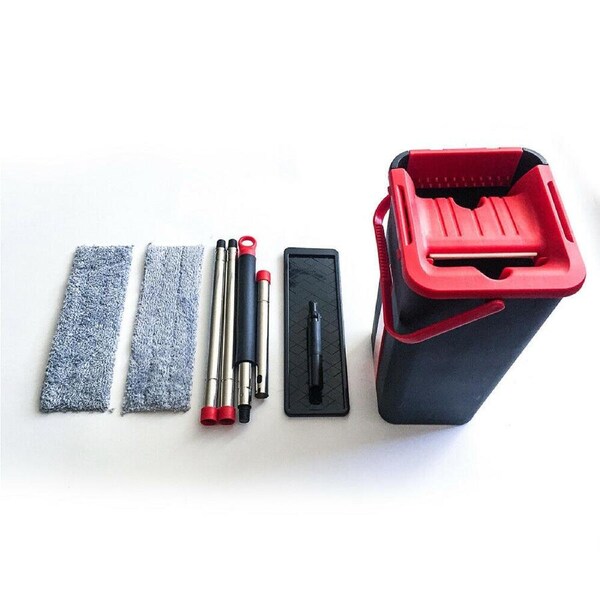 Microfibre Flat Mop and Bucket Floor Cleaner Set with Pads Wet Dry