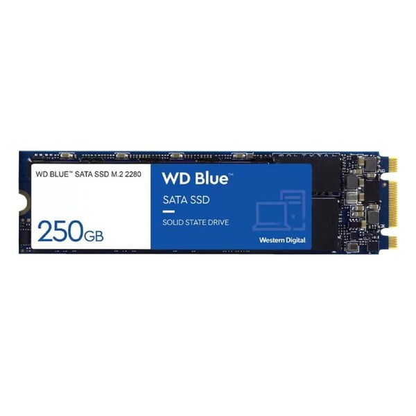 Leader Western Digital WD Blue 250GB M.2 SATA SSD 560R/525W MB/s 95K/81K IOPS 100TBW 1.75M hrs MTTF 3D NAND 7mm - OEM Packaging