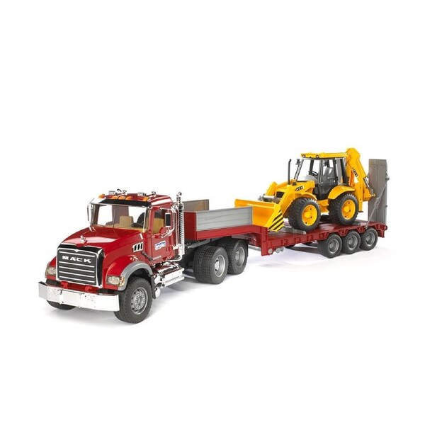 Bruder Licensed 1:16 Scale Mack Granite Low Loader With JCB 4CX Backhoe Loader Model Toy