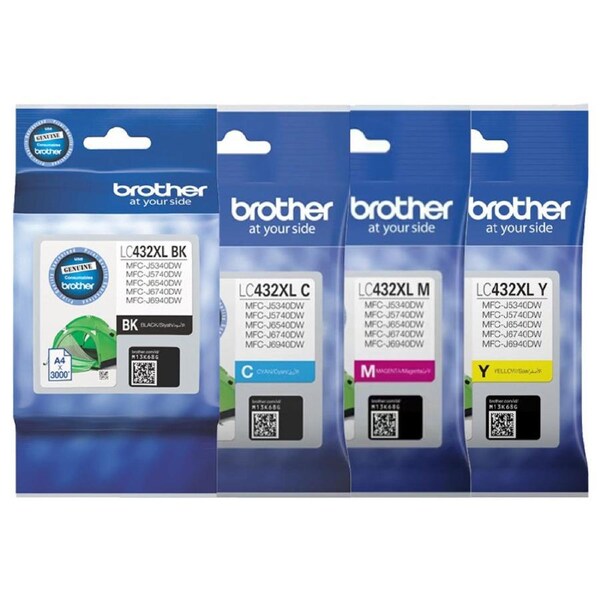 Brother LC432XL Black Cyan Magenta Yellow High Yield 4 Ink Cartridge Value Pack