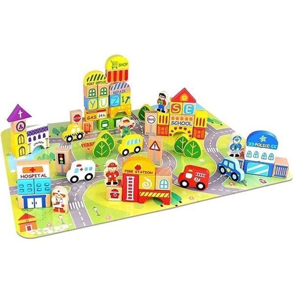 Fat Brain Toy Co. My Town Block And Jigsaw Puzzle Set Kids/Childrens Toy 2y+
