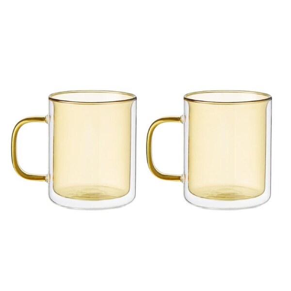 Leaf & Bean Coloured Double Wall Glasses Yellow 360ml (Set of 2)