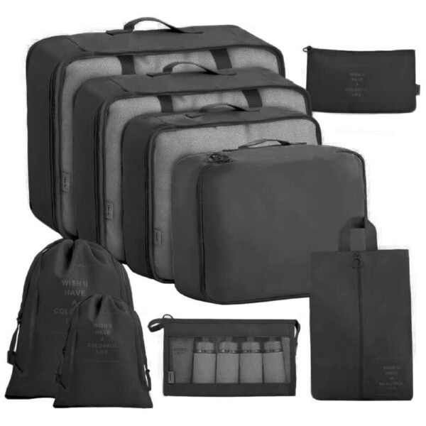 9x Packing Cubes Travel Pouches Luggage Organiser Clothes Suitcase Storage Bag