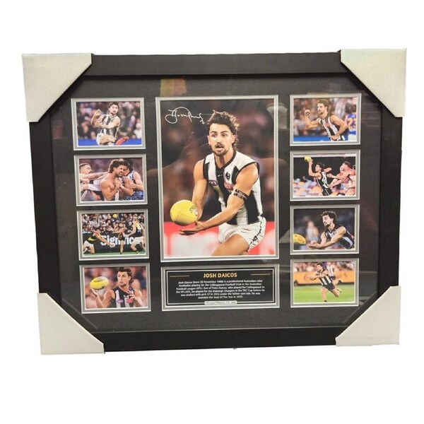 Collingwood FC 2023 PREMIERS Josh Daicos 56CM x 46CM Team Poster Wooden Frame MEMORABILIA