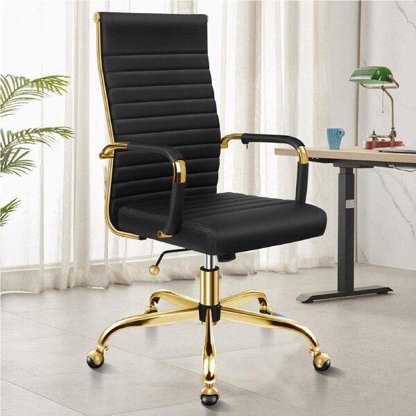 ALFORDSON Office Chair Padded Seat PU Leather Gold Frame Black - High Back