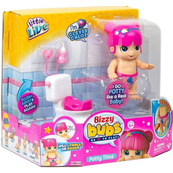 Little Live Babies Chloe Potty time Bizzy Bubs Clap Baby for Ages 5+ with Toy Feeder Bottle