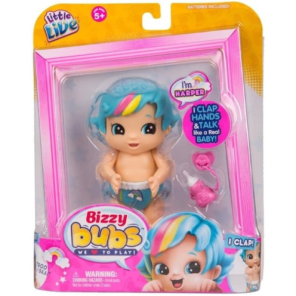 Little Live Babies Harper Bizzy Bubs Clap Baby for Ages 5+ with Toy Feeder Bottle