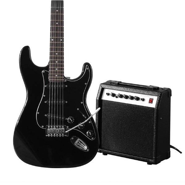 Full-Size Electric Guitar 39 inch with Bonus Amplifier Black Melodic
