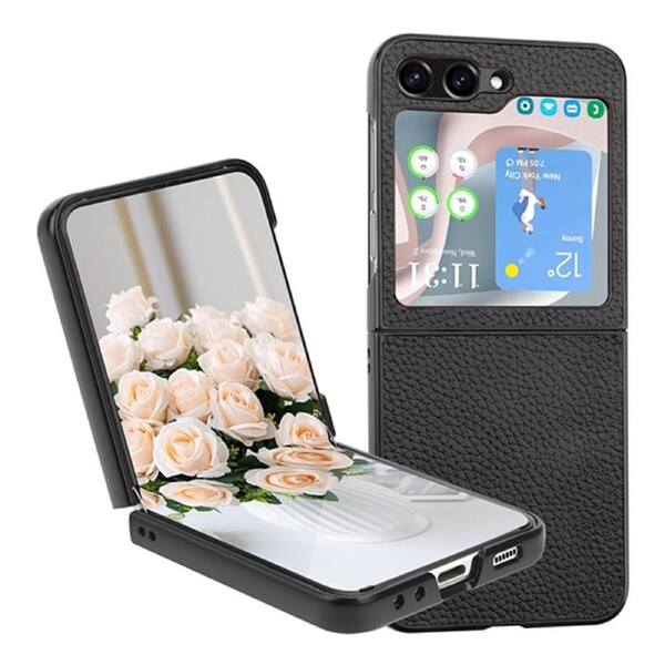 ZUSLAB Galaxy Z Flip 5 Case Leather Anti-Drop Shockproof Ultra Thin Slim Durable Protective Phone Cover for Samsug (2023) - Black