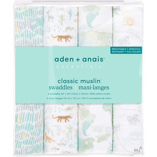 4PK Aden Anais 112cm 100% Cotton Muslin Classic Swaddle Wrap Baby/Infant Blanket
